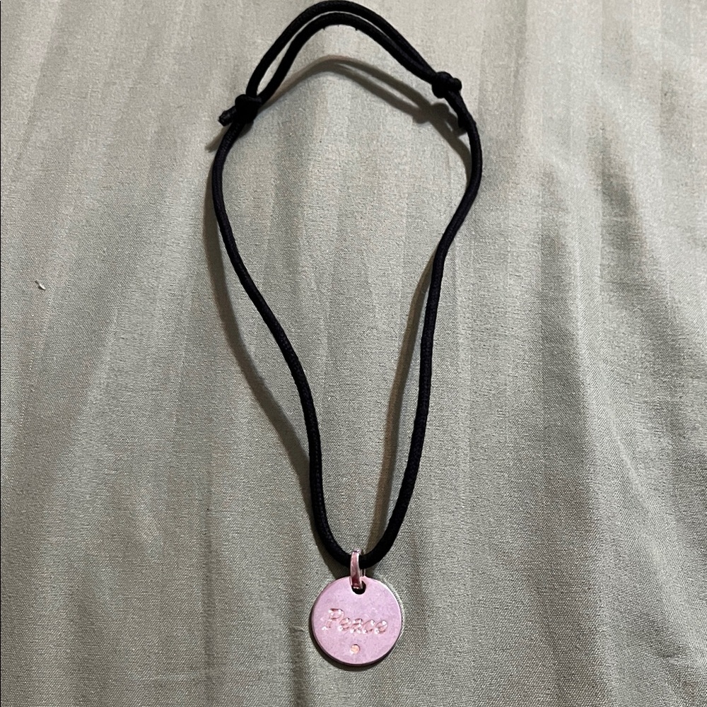 Black  cord and Silver Peace Pendant Necklace